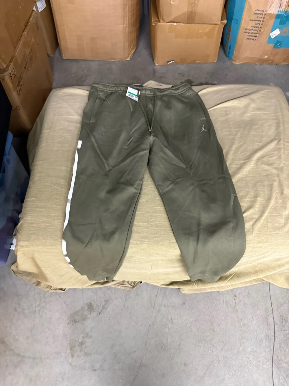 Nike Jordan Olive Green Track Pants with White Side Stripe